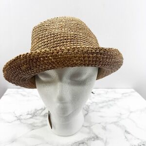Scala Pronto Raffia Straw Sun Hat Womens One Size Brown Beaded Cloche‎